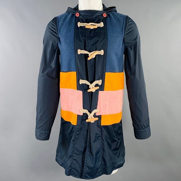 COMME des GARCONS SHIRT Size S Navy Multi Color Hooded Color Block Toggle Coat - Picture 1 of 7